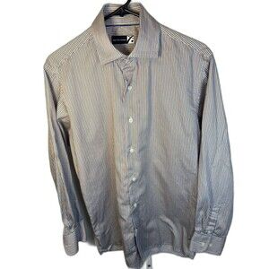 Saks 5th Ave Mens Cotton Dress Shirt Medium Black Label Stripe Button-Up $200